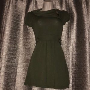 Army Green Cowl Neck Sweater Dress with Belt